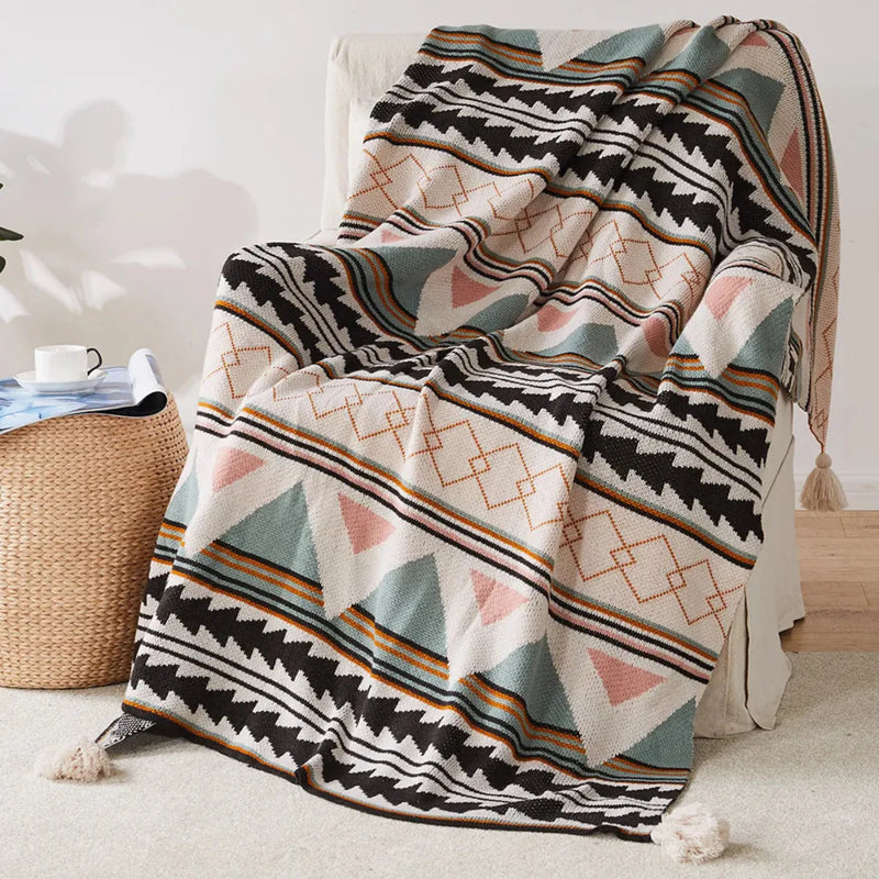 Manta para Sofá Xadrez Boho com Franjas Vintage