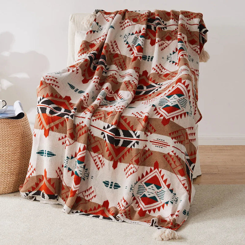 Manta para Sofá Xadrez Boho com Franjas Vintage