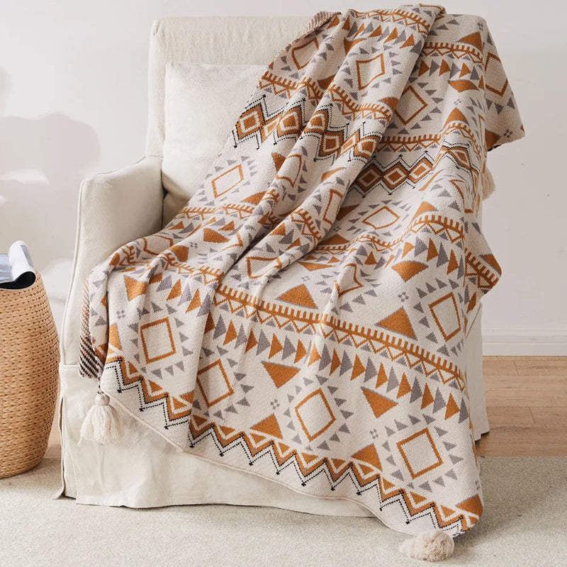 Manta para Sofá Xadrez Boho com Franjas Vintage