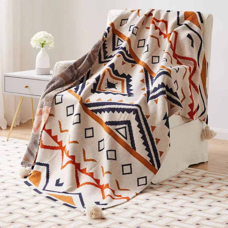 Manta para Sofá Xadrez Boho com Franjas Vintage